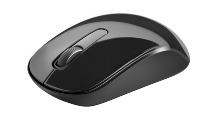 Black wireless computer mouse isolated on transparent background for desktop use