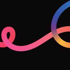 Vibrant abstract background with colorful wavy gradient line, Warm to Cool Gradient Ribbon on Black Background