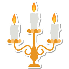 Elegant Gold Candelabra With Three Lit White Candles And Orange Flames On A Transparent Background