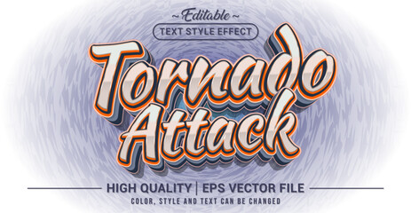 Editable text effect vector “Tornado Attack” with a stormy, bold, and action-packed style. Perfect for gaming titles, adventure posters, and extreme weather themes.