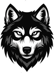 Intense and striking wolf head graphic with sharp eyes and bold lines. A powerful animal illustration perfect for mascots, wilderness themes, or strong brands