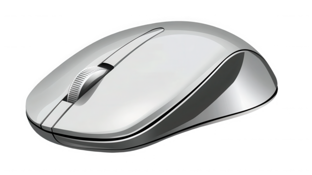 Silver wireless computer mouse isolated on transparent background for desktop pc