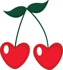 Cute Pop Art Heart-Shaped Cherries with Leaves