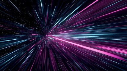 Abstract space tunnel with light trails in blue and pink colors. - Powered by Adobe