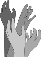Hands reaching out, social issues, manifestations, need for help and support concept illustration.