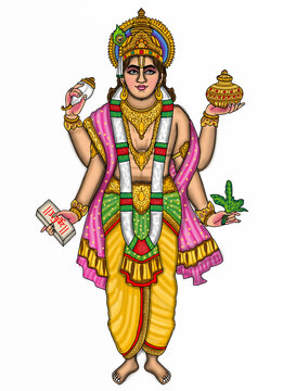 hand drawn digital art of lord dhanvantari