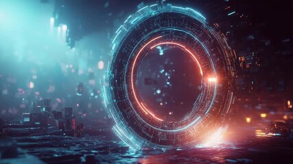 Digital data portal opening in futuristic cyber city - Powered by Adobe