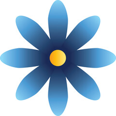 A Blue Flower With Eight Petals And A Yellow Center On A Transparent Background
