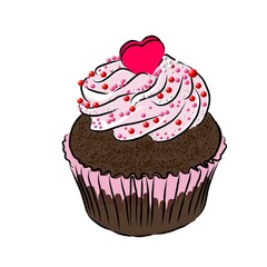 Pink Frosting Cupcake, Sweet Dessert with Sprinkles
​
