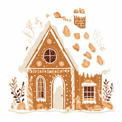 Charming Gingerbread House with Snowy Roof and Festive Decorations.