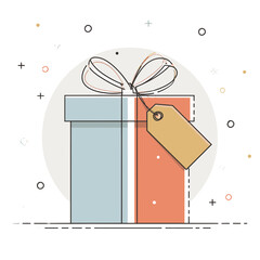 Colorful Gift Box with Tag and Ribbon Illustration.