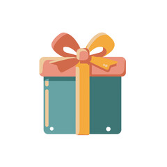 Stylized Teal Gift Box with Peach Ribbon and Bow Illustration.