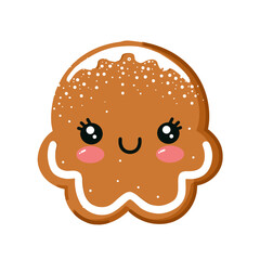 Cute Gingerbread Cookie with Kawaii Face and Festive Decoration.