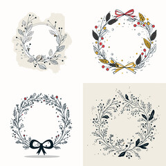 Floral Wreath Collection HandDrawn Botanical Designs.