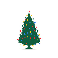 Decorated Christmas Tree with Colorful Lights Festive Holiday Season Illustration.