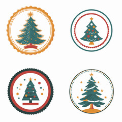 Festive Christmas Tree Circle Stickers for Holiday Decor.