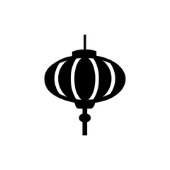 Black and white traditional lantern silhouette vector icon, symbol of celebration and happiness.