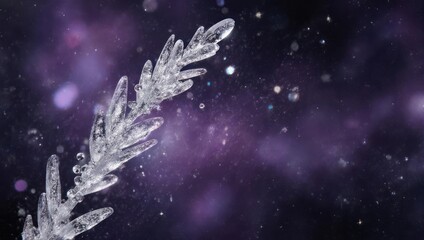 Intricate Ice Crystal Formation Against a Dark Purple Background.
