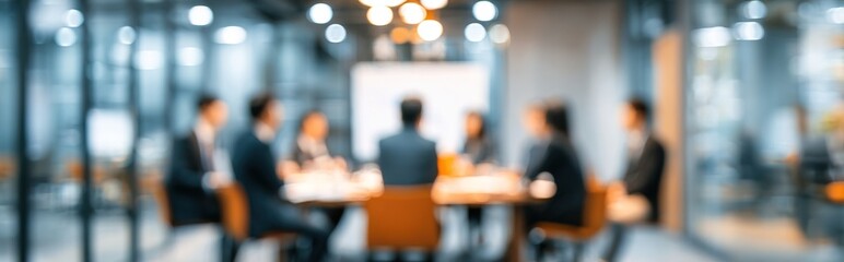 Blur office meeting blurred background with business people working group in boardroom discussion, executive seminar or professional training in enterprise. High quality