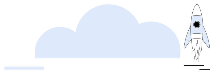 Rocket taking off near a blue cloud, symbolizing startup growth, innovation, technology, success, progress, exploration, and digital transformation. Ideal for business tech and startup themes in