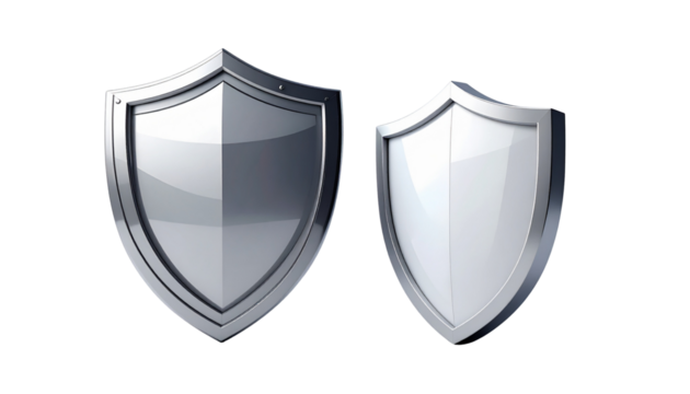 Set of Glossy Blue Security Shields isolated on transparent background