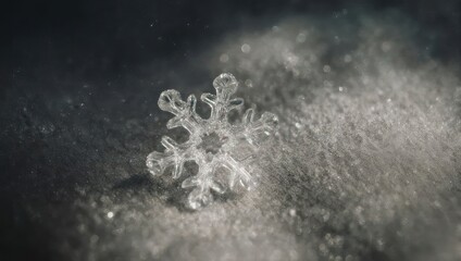 Intricate Snowflake Crystal Formation on a Snowy Surface.