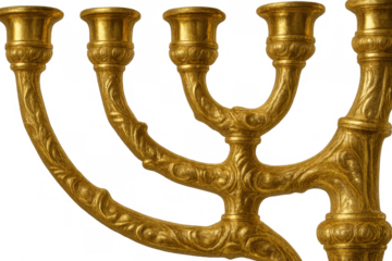 Golden menorah for hanukkah celebration, symbolic jewish candelabrum creating light and hope, isolated with transparent background