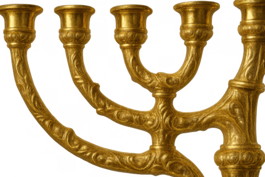 Golden menorah for hanukkah celebration, symbolic jewish candelabrum creating light and hope, isolated with transparent background