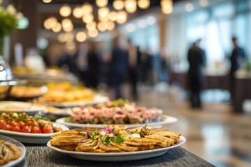Business Conference Event. Food Meeting Buffet. Selective Focus Blur for Background. High quality