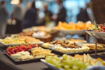 Business Conference Event. Food Meeting Buffet. Selective Focus Blur for Background. High quality