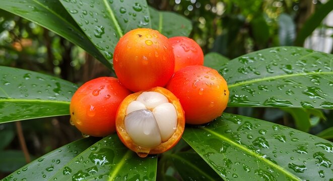 Bacuri fruit native to amazon rainforest growing on a tree branch