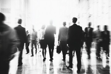 A high-key image of a bustling scene at a business networking conference. High quality