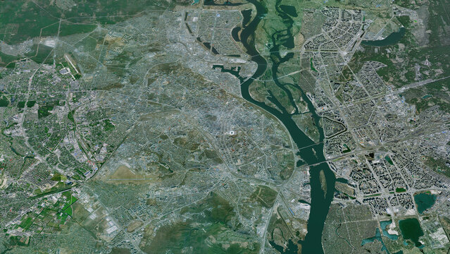 Kyiv Ukraine 3D Satellite Map Hyper Realistic Aerial City View