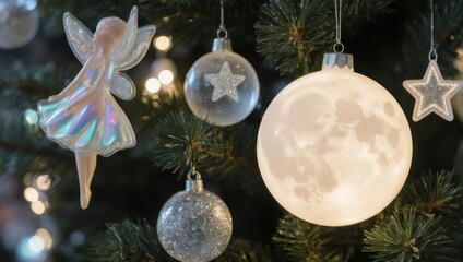 Magical Christmas Tree Ornaments with Fairy and Moon Ball.