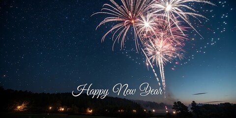 Spectacular fireworks illuminate the night sky celebrating the arrival of a joyous and hopeful new year with a dazzling display