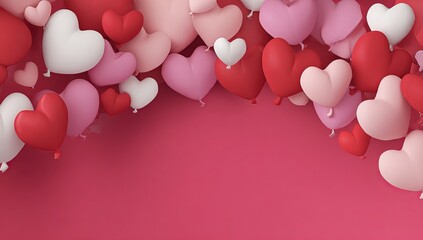 Red pink and white heart shaped balloons border heart balloons