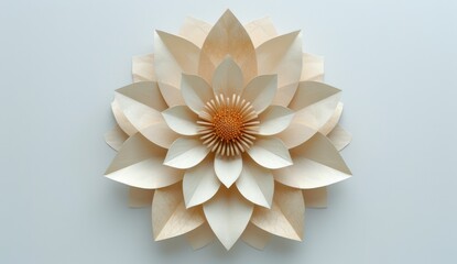 Layered Cream and Gold Paper Flower on White Background