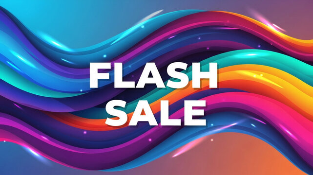 Abstract background with Flash Sale lettering over vibrant gradient waves, perfect for e-commerce websites, marketing visuals and promotional event graphics