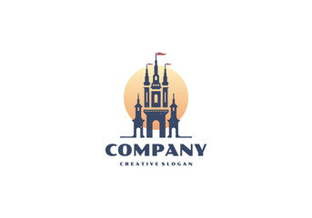 Creative Vintage Retro Castle Building Sign Logo Design Template Vector Illustration