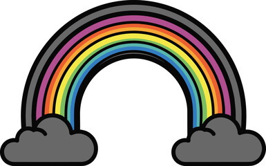 Colorful rainbow arc with gray clouds on white background spectrum colors vector