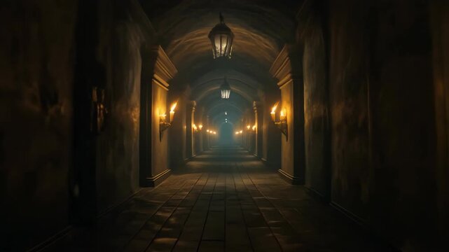 Dark Fantasy Dungeon Corridor - Medieval Stone Tunnel Environment