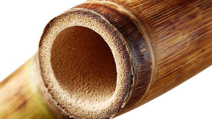 Close up of a bamboo stalk isolated on white background, showcasing its texture