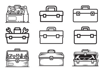 Set of Tool box line art vector