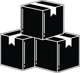 Stack of three black cardboard shipping boxes with white tape delivery package