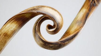 A closeup of a bamboo spiral isolated on white background, showcasing its curve