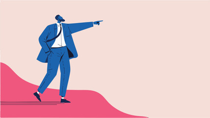 Abstract person pointing forward symbolizing guidance, leadership, direction, and support in modern flat design