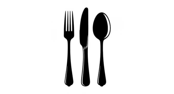 Minimalist Cutlery Outline Fork Knife Spoon On Black
