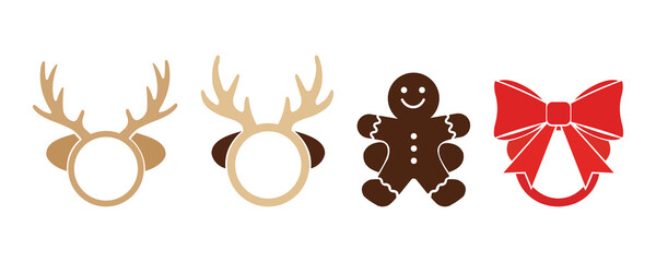 Christmas vector set with reindeer antlers, gingerbread and bow