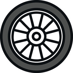 Fototapeta premium Automotive vehicle wheel with tire and spokes, outline icon design