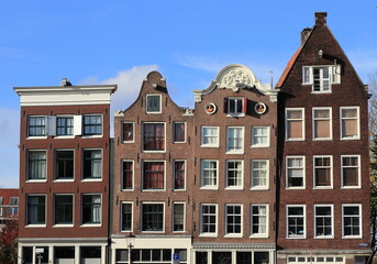 Oude Schans Canal Brown Brick House Facades in Amsterdam, Netherlands